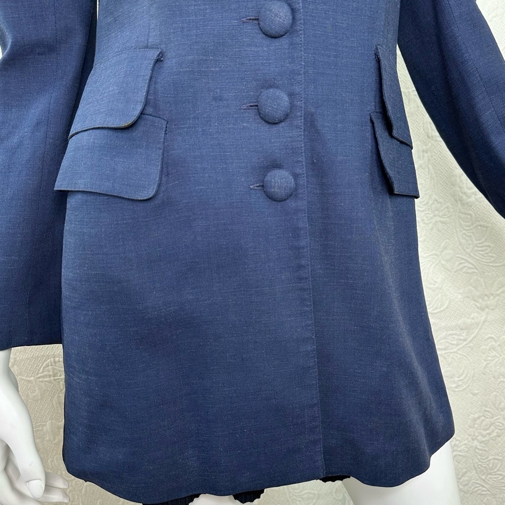Alberto Makali 80s VTG Rayon/Linen Blazer Back Button Tail Detail - Picture 5 of 16